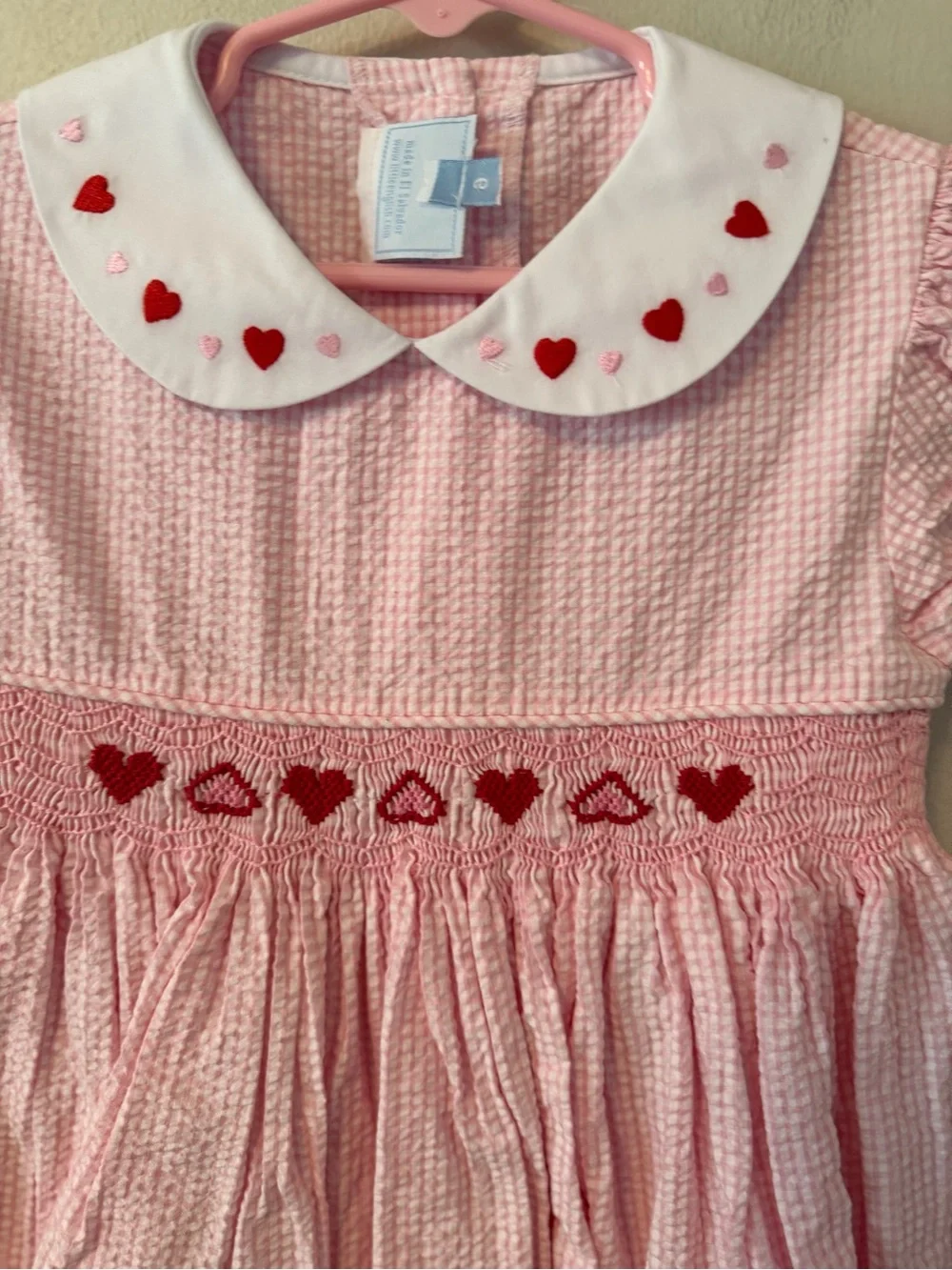 Little English Pink Heart Smocked Dress